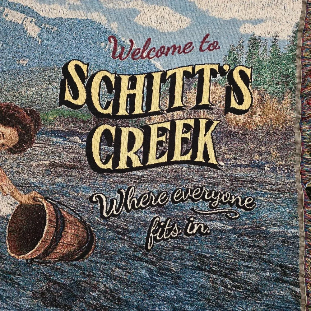 Schitts Creek Woven Tapestry Throw Blanket Welcome Town Sign Fringed 64x48 Decor